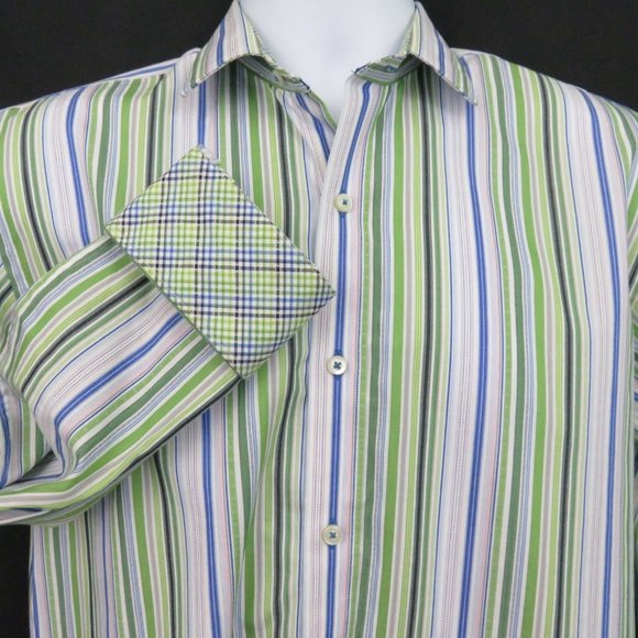 Thomas Dean & Co. Other - Thomas Dean Blue Green Stripe Flip Cuff Shirt XL